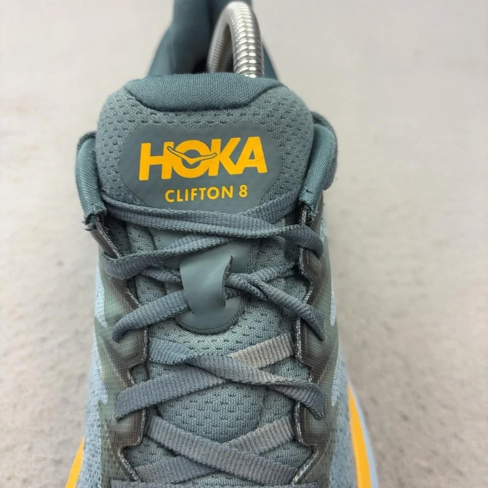 Hoka One One Clifton 8 Shoes Mens Size 9 Blue Green Cushioned Running Sneakers
